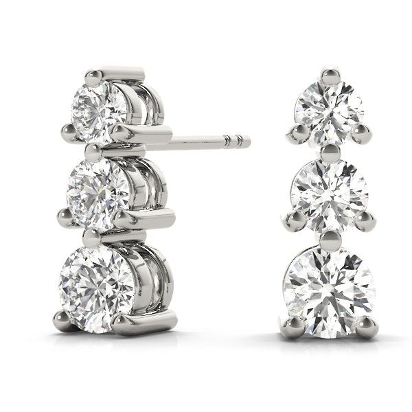 Platinum 0.35 CT Round Diamond Three Stone Earrings