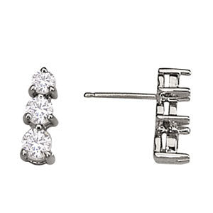 14K White Gold 0.35ctw Round Diamond Three Stone Earrings
