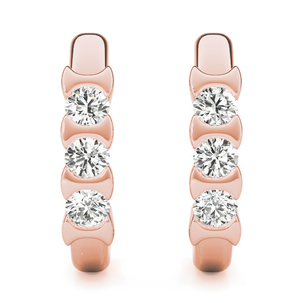 18K Rose Gold Diamond Three-Stone Stud Earrings