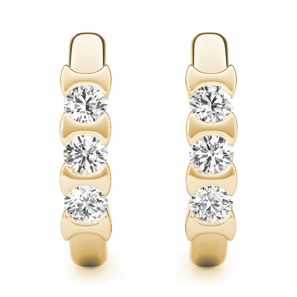 18K Yellow Gold Round Diamond Three Stone Earring