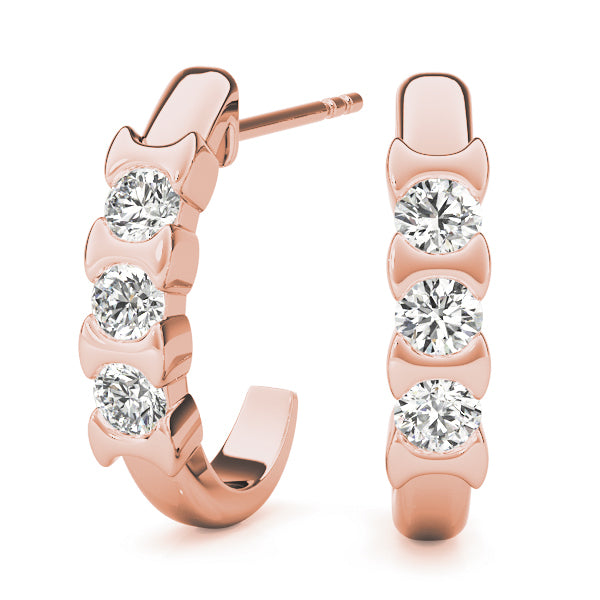 18K Rose Gold Diamond Three-Stone Stud Earrings