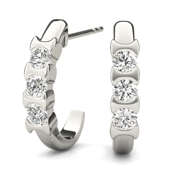 14K White Gold Round Diamond Trio Earrings