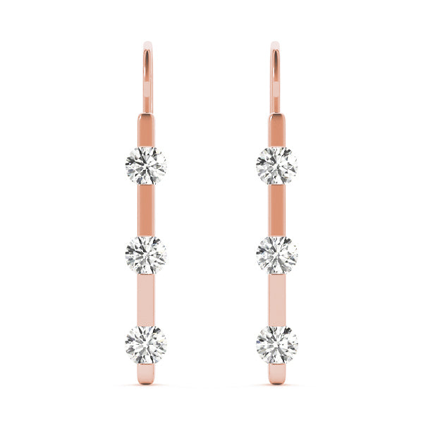 14K Rose Gold Round Diamond Three Stone Earring Set