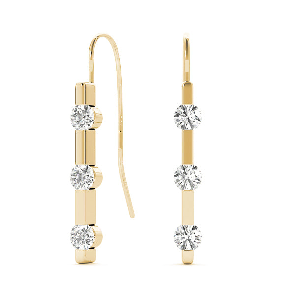 18K Yellow Gold Round Diamond Three Stone Earring