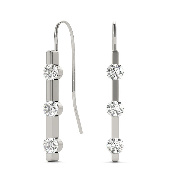 Platinum 0.51 ct Three Stone Diamond Stud Earrings