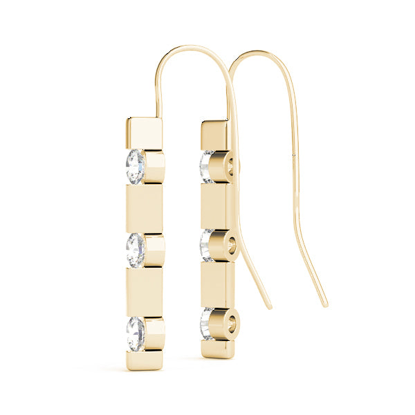 18K Yellow Gold Round Diamond Three Stone Earring