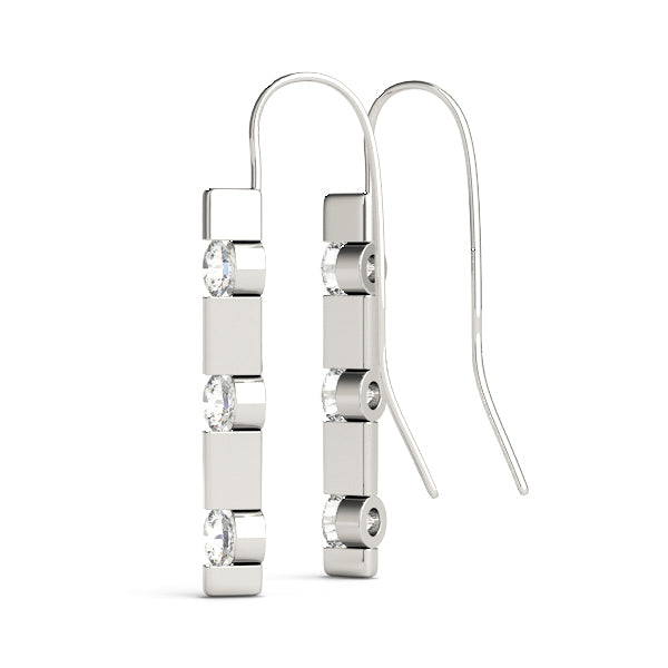 14K White Gold Round Diamond Trio Earrings