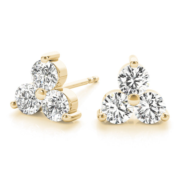 18K Yellow Gold 0.50ctw Round Diamond 3-Stone Earrings