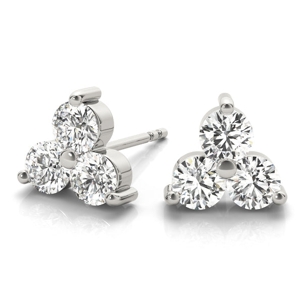 Platinum 1/2 CT Three Stone Diamond Stud Earrings