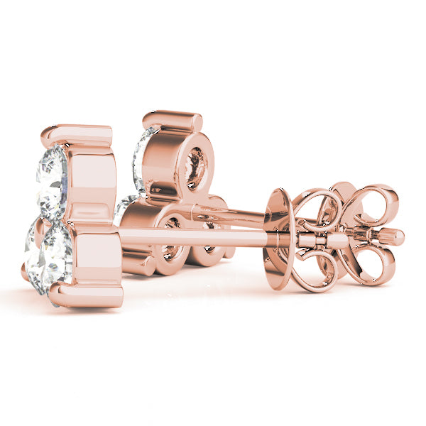 18K Rose Gold Round Diamond Three-Stone Stud Earrings