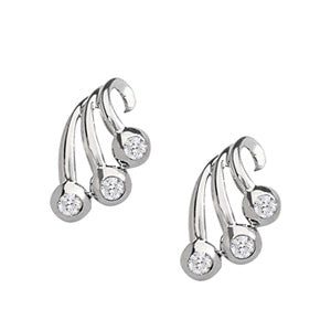 14K White Gold Round Diamond Trio Earrings