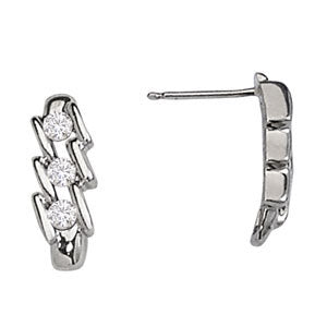 14K White Gold Round Diamond 3-Stone Stud Earrings