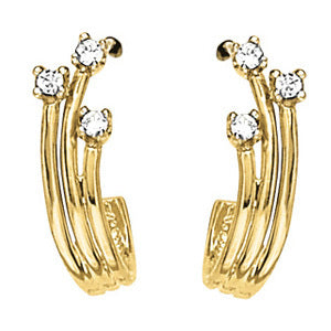 14K White Gold Round Diamond 3-Stone Earrings
