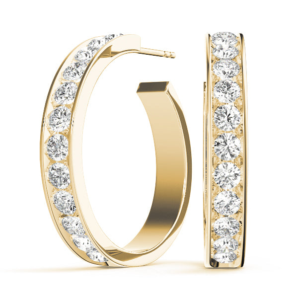 18K Yellow Gold 1ct Diamond Hoop Earrings