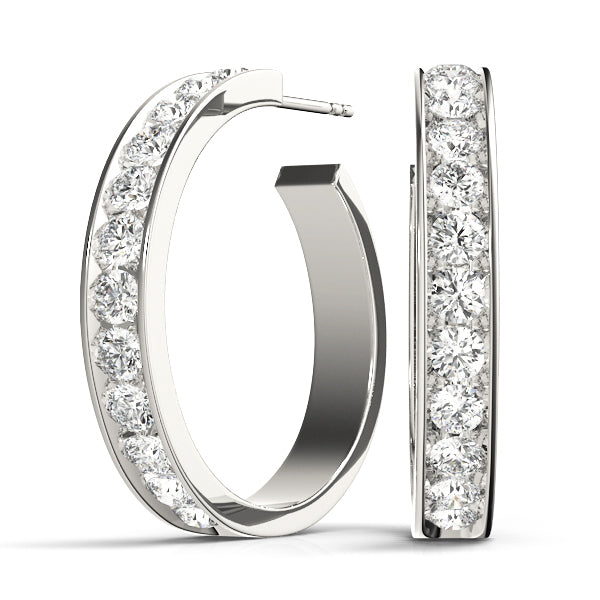18K White Gold Diamond Fashion Hoop Earrings