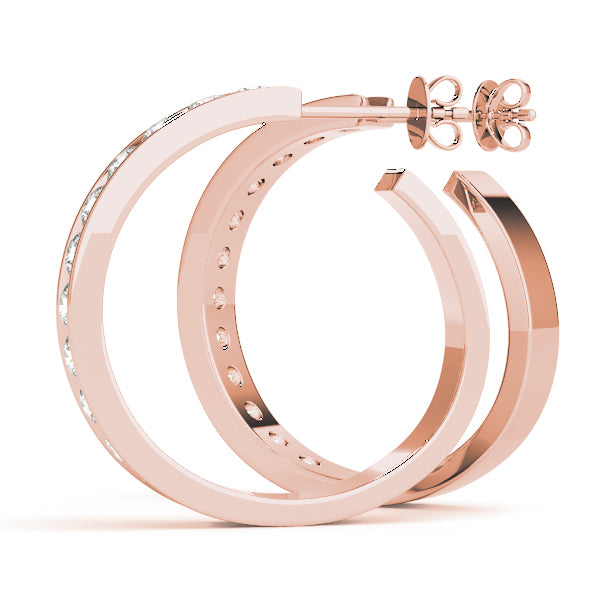 18K Rose Gold Diamond Hoop Earrings