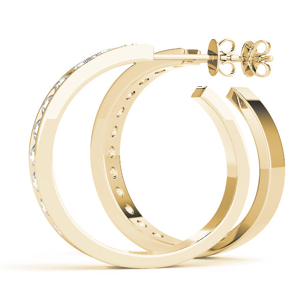 18K Yellow Gold 1ct Diamond Hoop Earrings