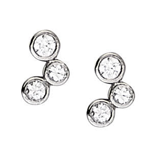 14K White Gold Diamond Three Stone Stud Earrings