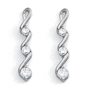 Platinum White Diamond Three Stone Earrings
