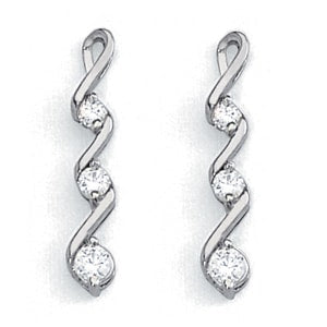 14K White Gold 1/8 ct tw Three Stone Diamond Earring