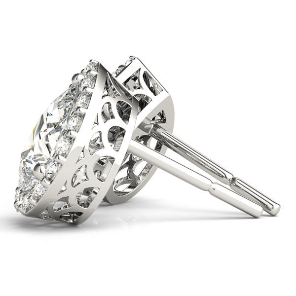 14K White Gold Pear Diamond Halo Stud Earrings