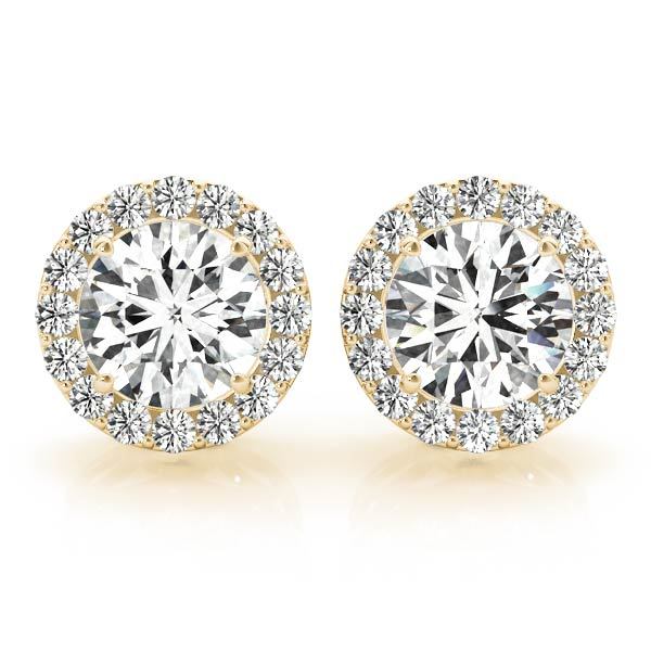 18K Yellow Gold Round Diamond Halo Earrings