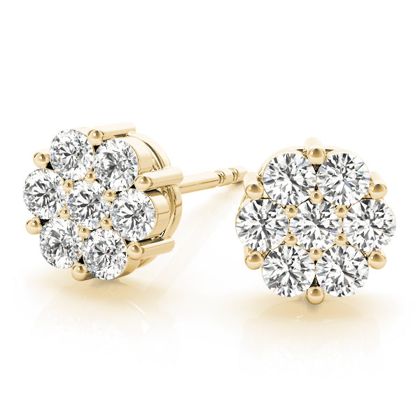 18K Yellow Gold Round Diamond Fashion Earrings
