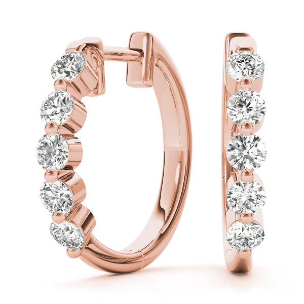 18K Rose Gold Round Diamond Hoop Earrings