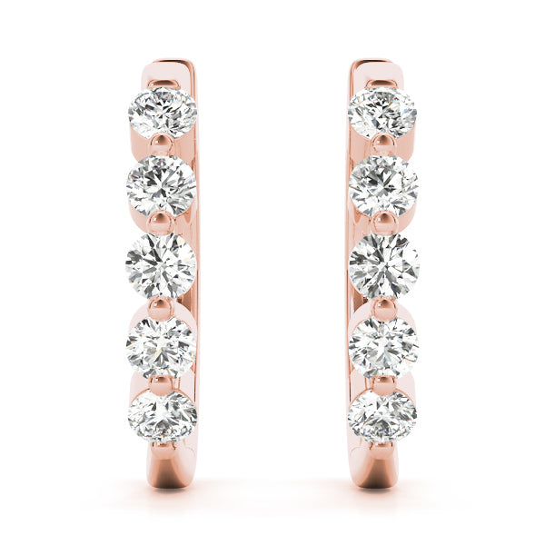 18K Rose Gold Round Diamond Hoop Earrings