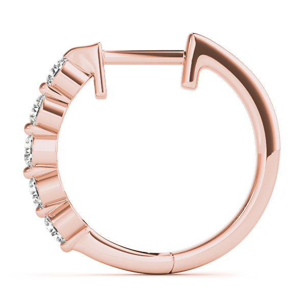 18K Rose Gold Round Diamond Hoop Earrings