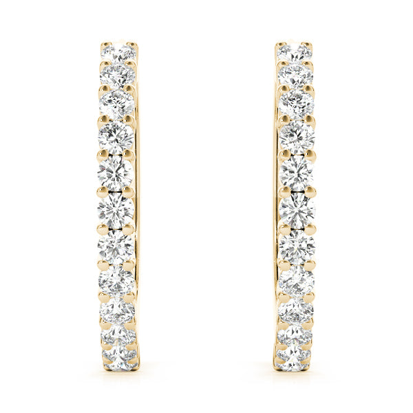 18K Yellow Gold Round Diamond Hoop Earrings