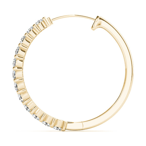18K Yellow Gold Round Diamond Hoop Earrings