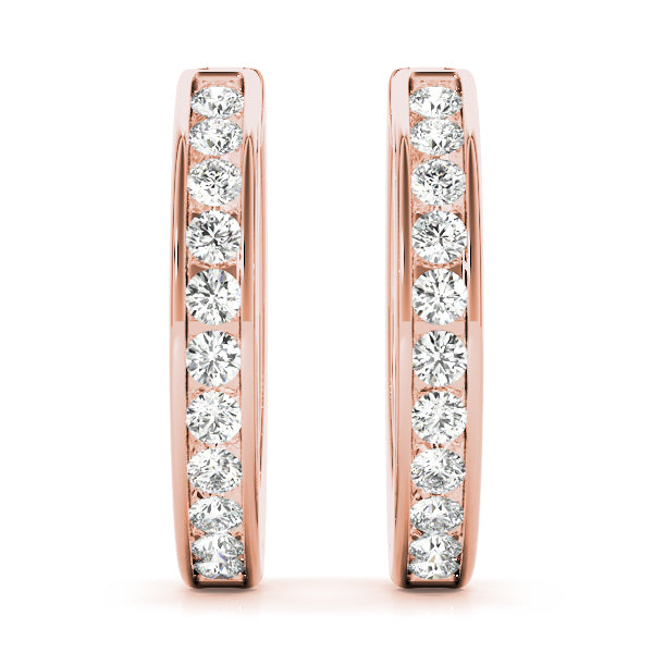 18K Rose Gold Round Diamond Hoop Earrings