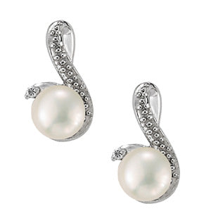 14K White Gold Diamond Pearl Drop Earrings