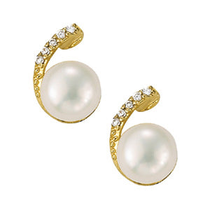 14K White Gold Diamond Pearl Fashion Earrings