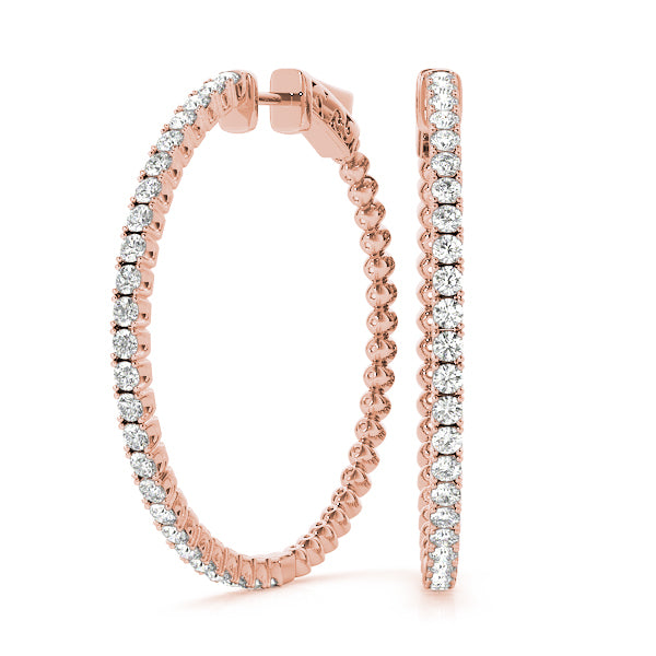 18K Rose Gold Diamond Inside Out Hoop Earrings