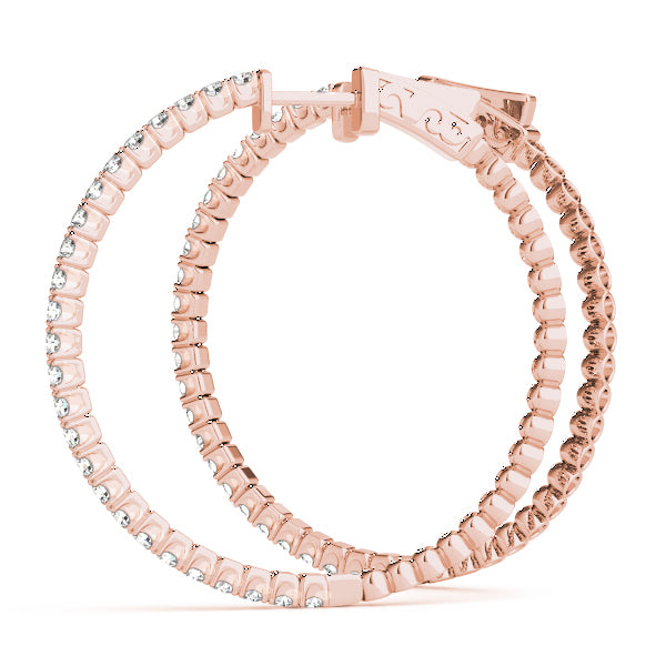 18K Rose Gold Diamond Inside Out Hoop Earrings