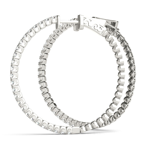14K White Gold Diamond Inside Out Hoop Earrings