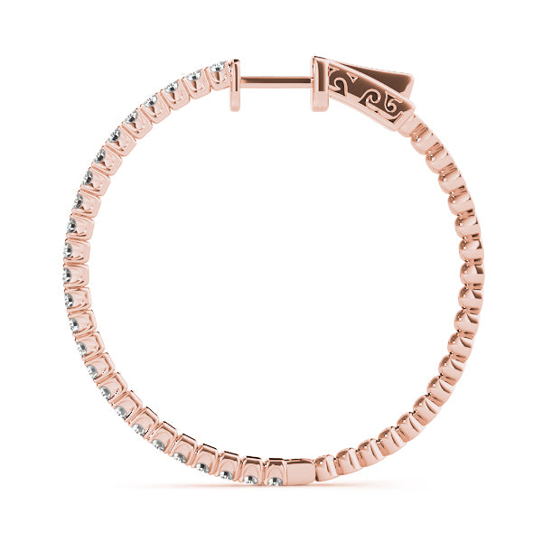 18K Rose Gold Diamond Inside Out Hoop Earrings