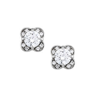 Platinum Round Diamond Halo Stud Earrings