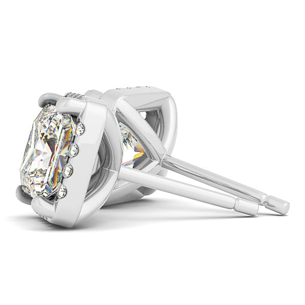 18K White Gold Square Diamond Halo Earrings
