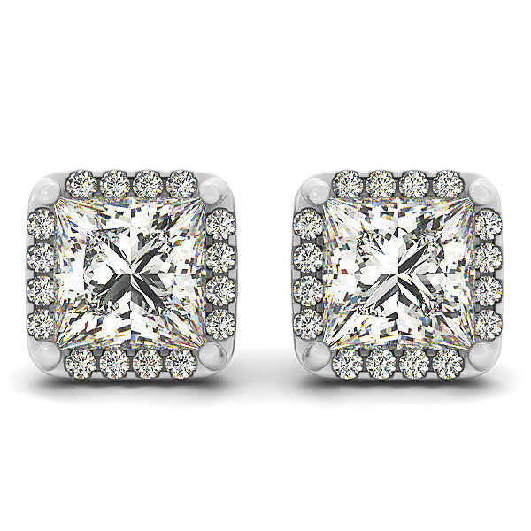 Platinum White Diamond Square Halo Earrings