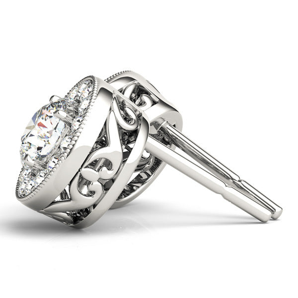 Platinum Round Diamond Halo Stud Earrings 3/8 ctw
