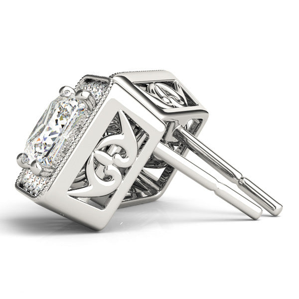 Platinum Diamond Halo Stud Earrings 1/2 CT