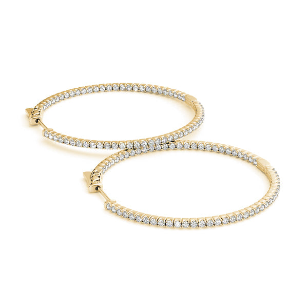 18K Yellow Gold Diamond Inside Out Hoop Earrings