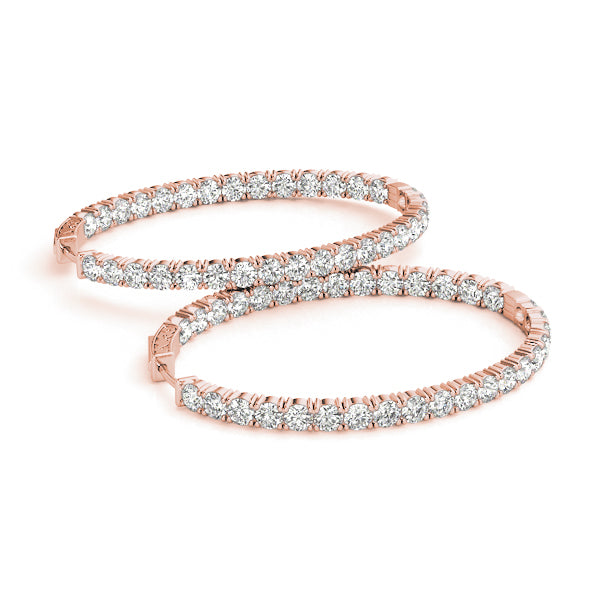 18K Rose Gold Diamond Inside Out Hoop Earrings