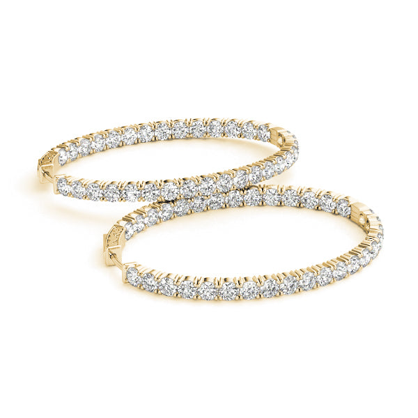 18K Yellow Gold 1 CT Diamond Inside Out Hoop Earrings