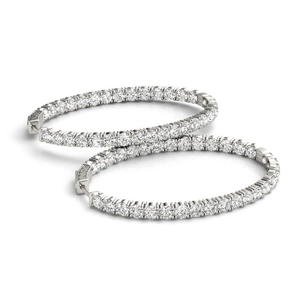 14K White Gold Diamond Inside Out Hoop Earrings