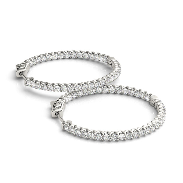 18K White Gold Diamond Inside Out Hoop Earrings