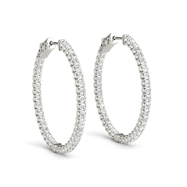 14K White Gold Diamond Inside Out Hoop Earrings